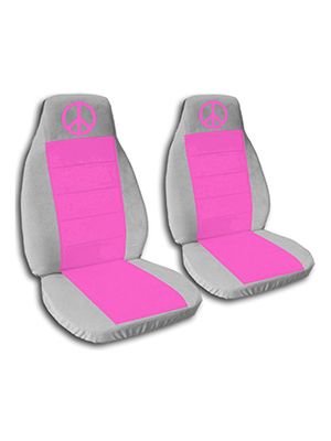 Hot Pink and Silver Peace Sign Car Seat Covers