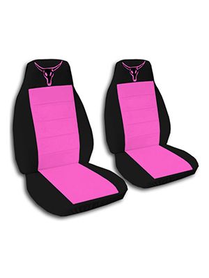Hot Pink and Black Bull Skull Car Seat Covers