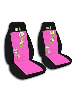 Hot Pink and Black Daisies Car Seat Covers