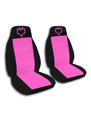 Hot Pink and Black Heart Flames Car Seat Covers