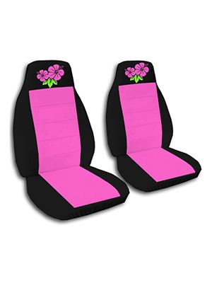 Hot Pink and Black Hibiscus Car Seat Covers