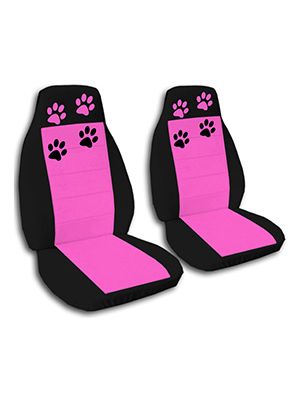 Hot Pink and Black Paw Prints Car Seat Covers