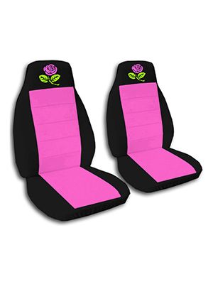 Hot Pink and Black Rose Car Seat Covers