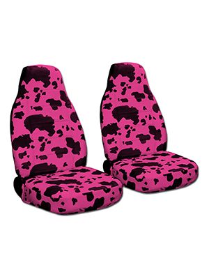 Add A Pop Of Pink! Black/Pink Car Seat Covers & Hibiscus Flower Floor Mats Set - Cozy Polyester Velour, Classic Look, Armrests Optional