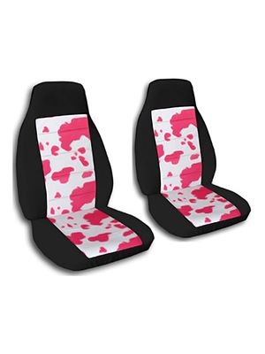 Pink-White Cow and Black Car Seat Covers