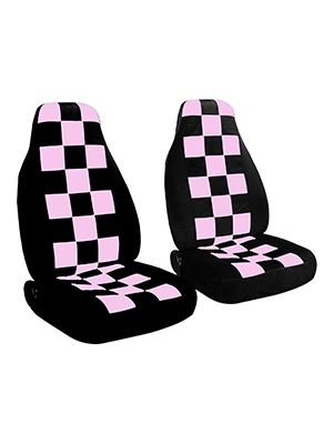 Cute Pink-Black Checkers and Black Car Seat Covers