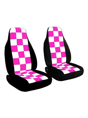 Hot Pink-White Checkers and Black Car Seat Covers