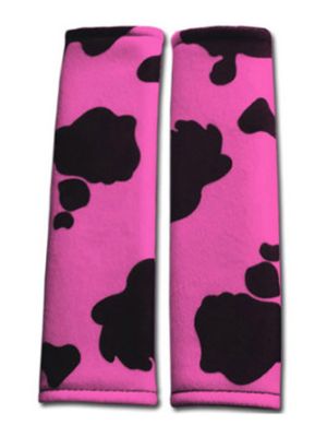 Pink and Black Cow Seat Belt Covers